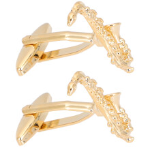 1 paire de boutons de manchette saxophone en or, pour chemise
