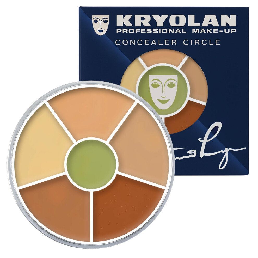Kryolan Cream/Dark Concealer Circle (No.5) - Full Coverage 6-Color Concealer Palette - Color Corrector For Circles - Hides Redness Blemishes & Spots