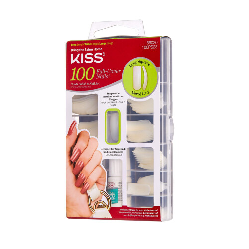 Kiss 100 Acrylic Plain Full-Cover Nails Active Long Square 1