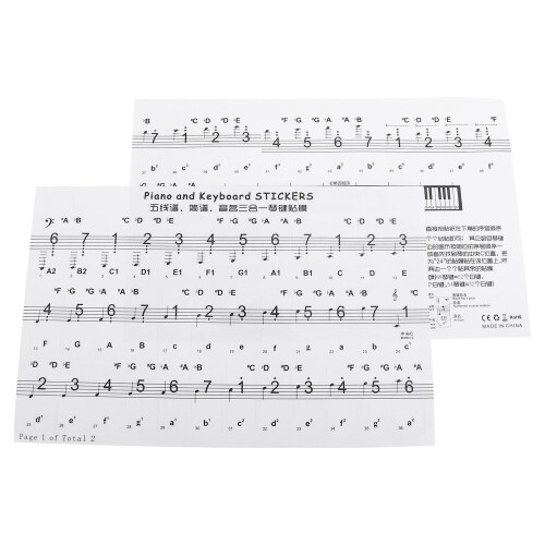 pvc piano introduction stickers 2 sheets with comparison guide