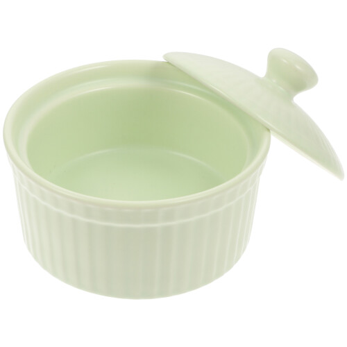 keramik backschale mit deckel grün für pudding dessert hitzebeständig