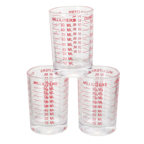 3 gläser transparent gestuft, glasmessbecher milch