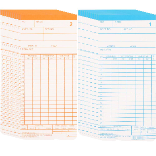 lot de cartes de pointage bilingues double face horaires 1