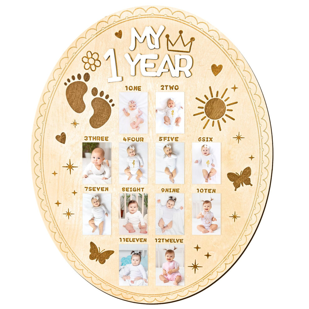 My First Year Wooden Photo Board, First Year Milestones, 12 Month Photo Frame, Baby Keepsake Gift