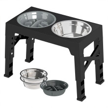 Rasied Pet Feeder Elevated Dog Food Feeding Bowl Double Steel Bowls