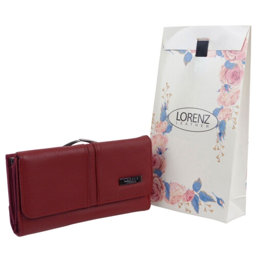 (Red) Lorenz Ladies Leather Purse/Wallet Multiple Slots