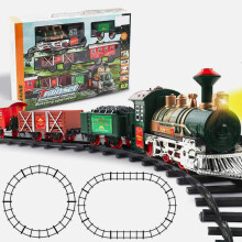 Train Toy Set for Kids with Sound LED Light, Track Engine Real Locomotive Cargo
