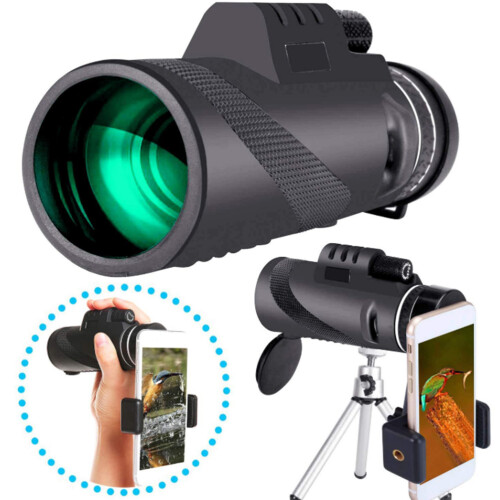 telescopio portatile 40x60 con treppiede e smartphone 1