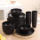 32PCS Black Dinnerware Bowl Plates Plastic Round Dinner Set Tableware Home Party 6