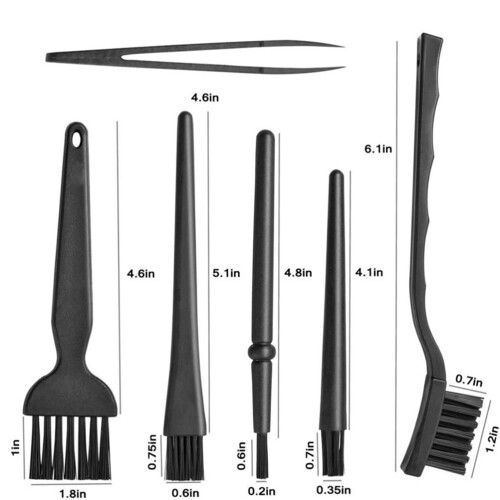 1 set van 6 computerschoonmaakborstels, multifunctioneel, zwart 1