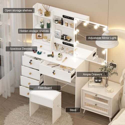 Makeup Vanity Desk 6 Drawers w/ Sliding Mirror