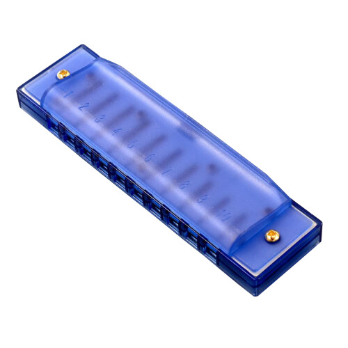 harmonica plástica azul com 10 furos para iniciantes e crianças