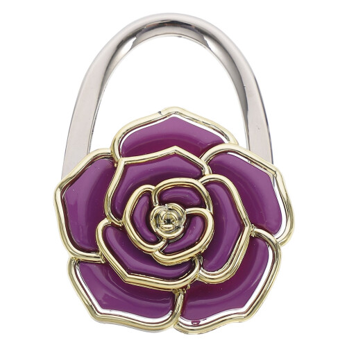 bolsa de mão dobrável em forma de flor de rosa com cabide roxa