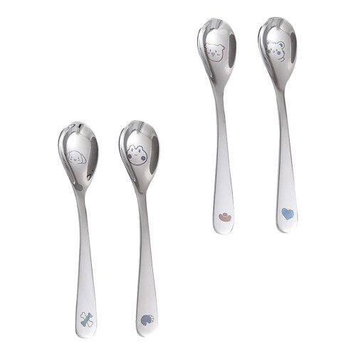 4 Colheres para Bebê Aço Inoxidável com de Desenho