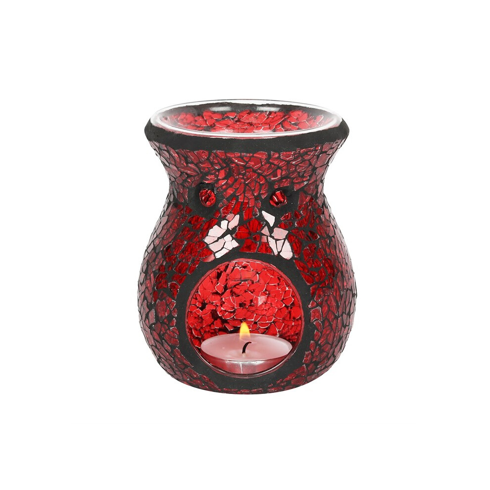 Diletto Gifts Small Red Crackle Glass Oil Burner