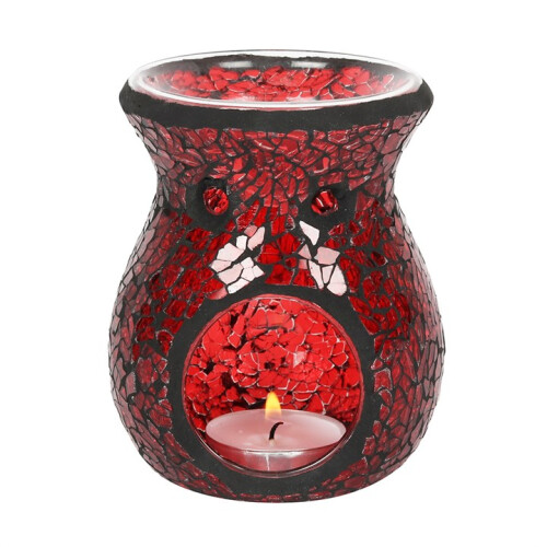 SMALL RED CRACKLE GLASS OIL BURNER 1