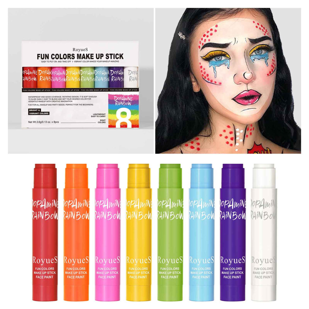 (Multicolor) Face Paint 8 Colors Sweatproof Smudgeproof Makeup Glows Neon Eyeliner Set Body Painting Kit For Artist Kids Halloween Tattoos Pens