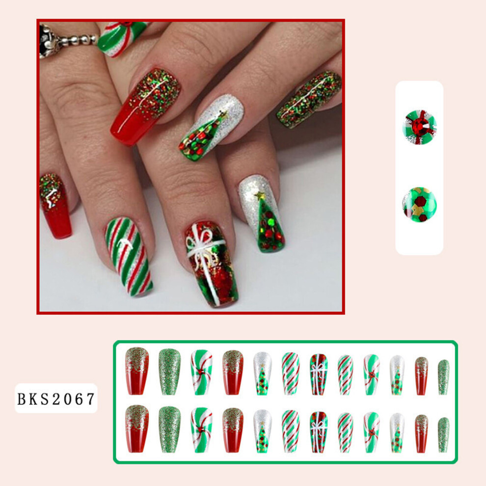 (Multicolor) Christmas Nail Tips Finished Wearable Nails Christmas False Nails Wearable Nail Patches