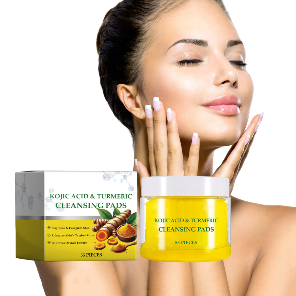 (Yellow) Turmeric Facial Cleansing Pads - Gentle Facial Exfoliation Compressed Sponge With Curcuminic - 55pcs/Bag