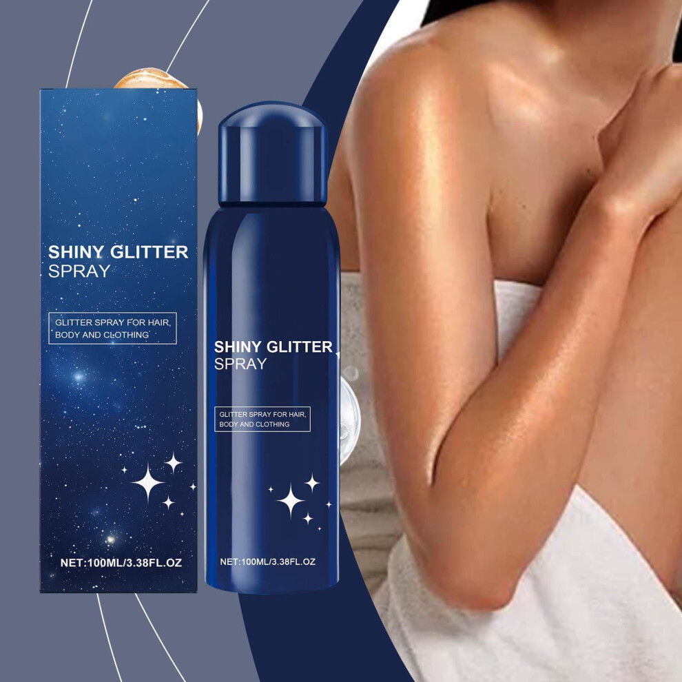 (Blue) Long-Lasting Shiny Body Glitter Spray Party Glitter Spray Glitter Powder Brightens Long-term Moisturizing Non Greasy Body Glitter Spray 100ml