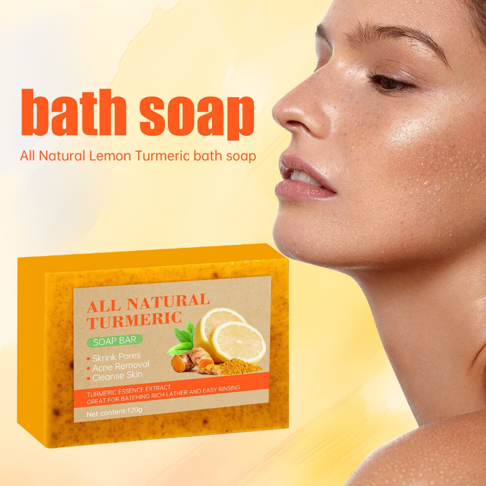 Yellow (Yellow) Lemon Turmeric Soap Oil Handmade Cleansing Moisturizing Drying Improvement Clean Care Soap 120G