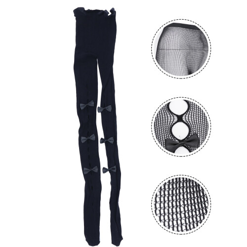 1Paar Damen Elastische Bowknot Netzstrümpfe Schwarze Feinstrumpf 1