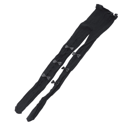 1Paar Damen Elastische Bowknot Netzstrümpfe Schwarze Feinstrumpf 2