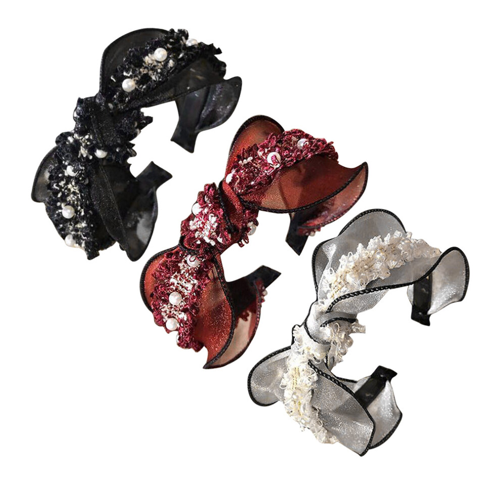 3 Stuks Kanten Hoofdband Hoge Kwaliteit Rood Wit Zwart-image