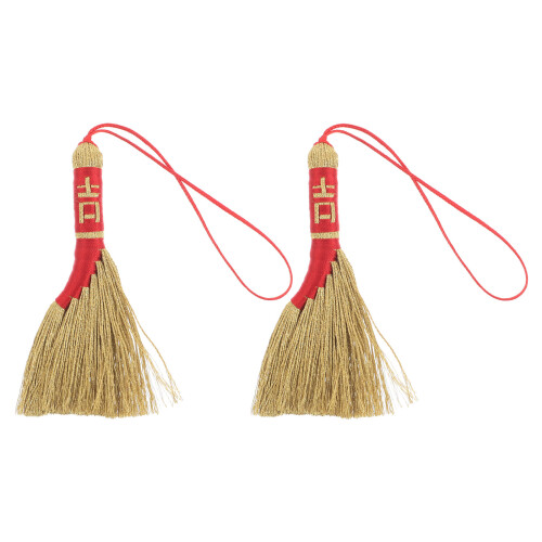2 handgeweven mini pompon bezems, Chinees stijl, voor