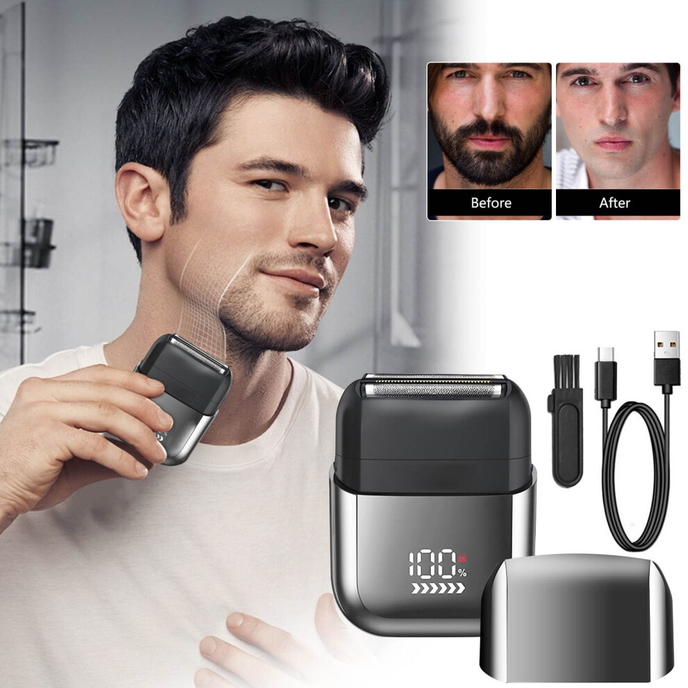 (Multicolor) Reciprocating Men's Mini Shaver Floating Three Blade Mesh IPX7 Waterproof USB Charging Display