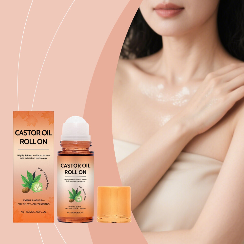 Orange (Orange) Castor Oil With Rose Quartz Roller 100 Percent Extra Hexane-Free Deeply Moisturize And Nourish The Soothing Discomfort 50Ml