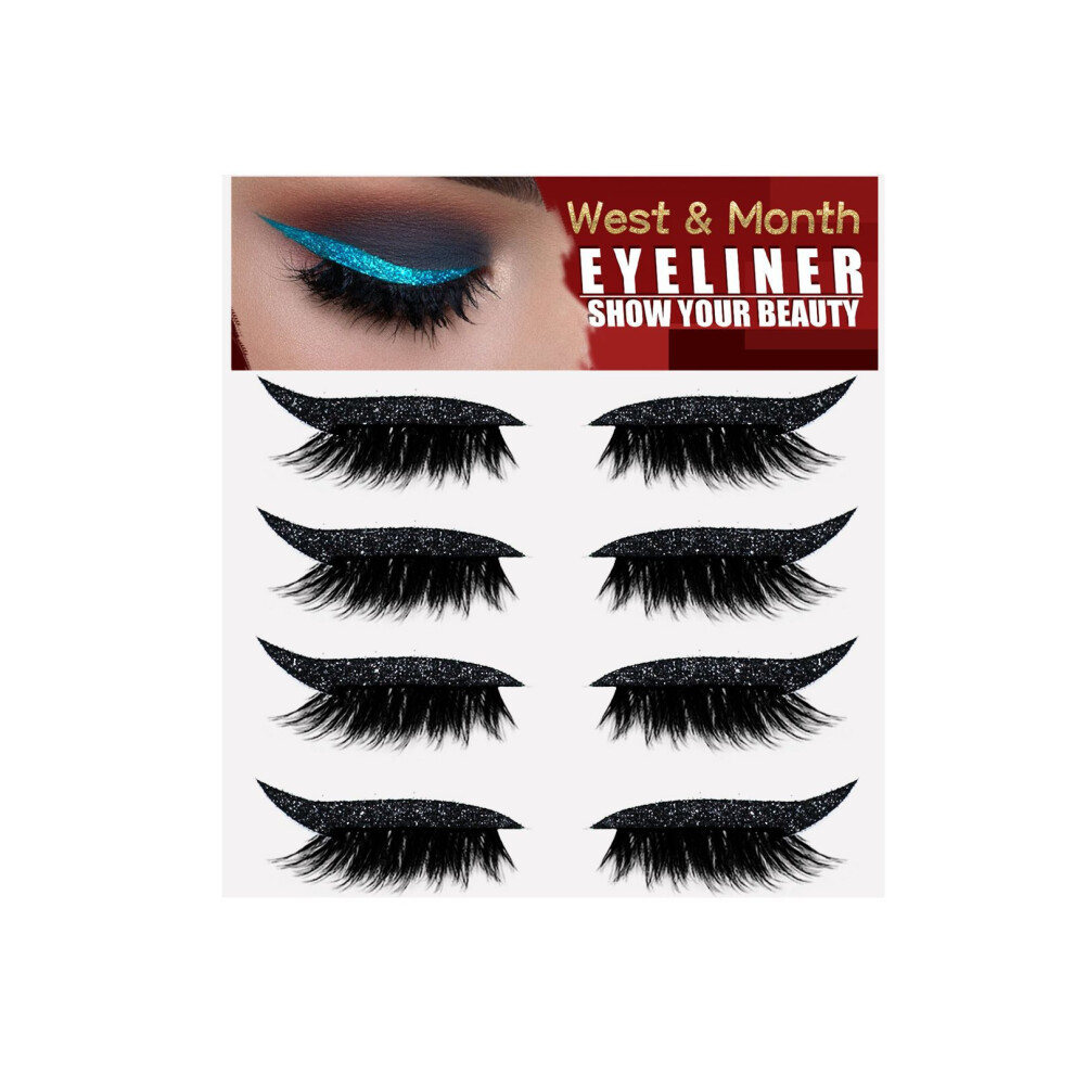 (Multicolor) 4Pairs Reusable Eyelid And Eyelash Stickers Makeup Instant Easy Application