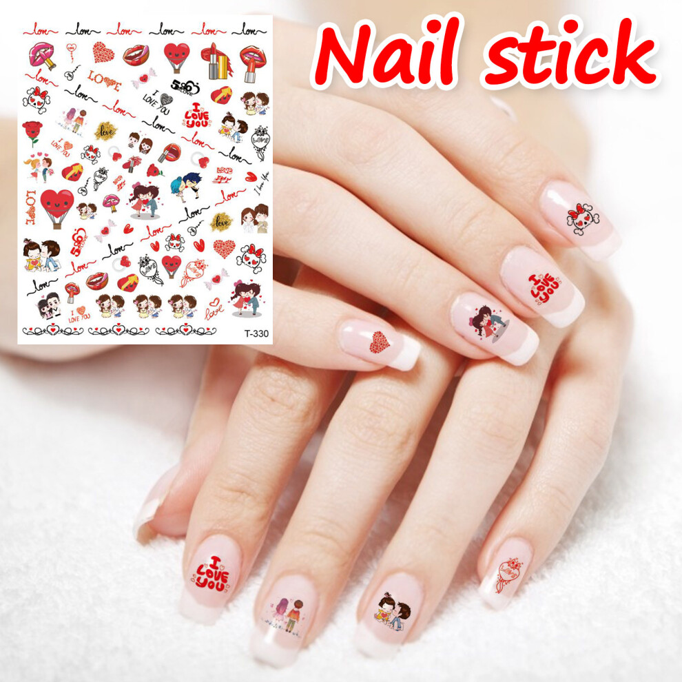 (Multicolor) New Rose Valentine's Day Theme Graffiti Nail Sticker