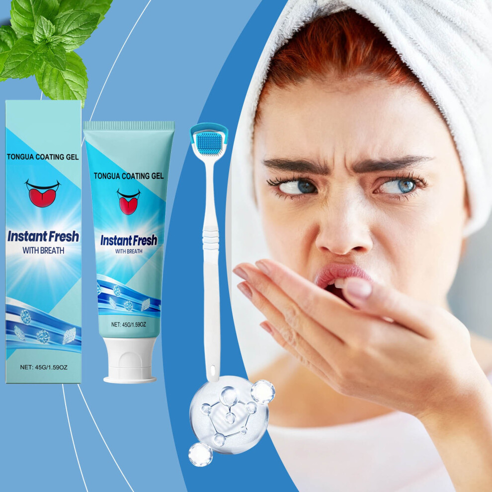 White (Multicolor) Tongue Gel With Tongue Scraper Tongue Cleaning Gel Set To Use Hairy Tongue Removal Kit Tongue Cleaning Gel With Cleaner Brush 45G
