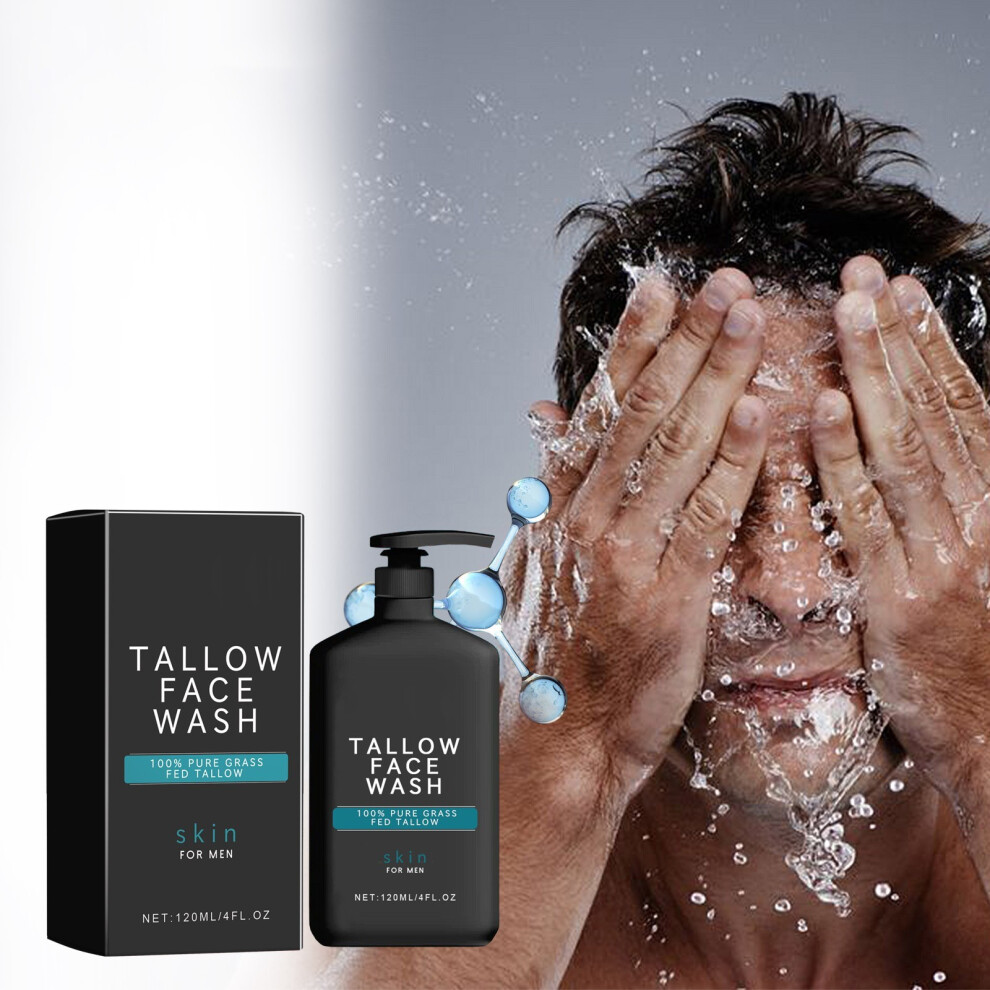 Blue (Blue) Wrinkle Tallow Balm Mens Tallow Face Wash Tallow Pore Cleanining Face Cleanser Natural Tallow Reduce Fine Lines 120Ml