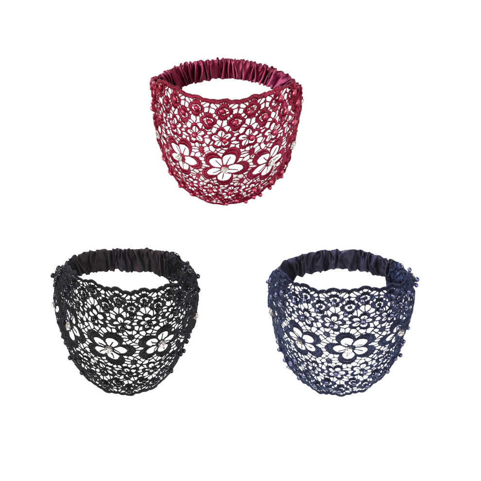 (C) Elegant Floral Beaded Wide Headbands Fashionable Hair Accessories Plums Blossoms Hollow Hair Bands With Wide Edges  Headband For Women