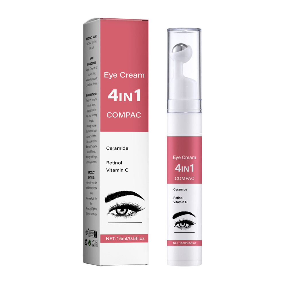 Cream/Dark (Multicolor) Instant Lift 4-In-1 Eye With Roller Ceramide Hyaluronic Retinol Vitamin C - 15Ml Aging Eye For Wrinkle Circles Puffiness