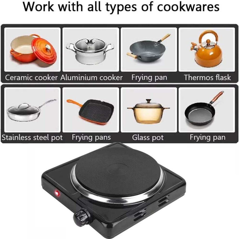 Hot Plate Electric Cooker Single Table Top Kitchen Hob Stove 1000W Black