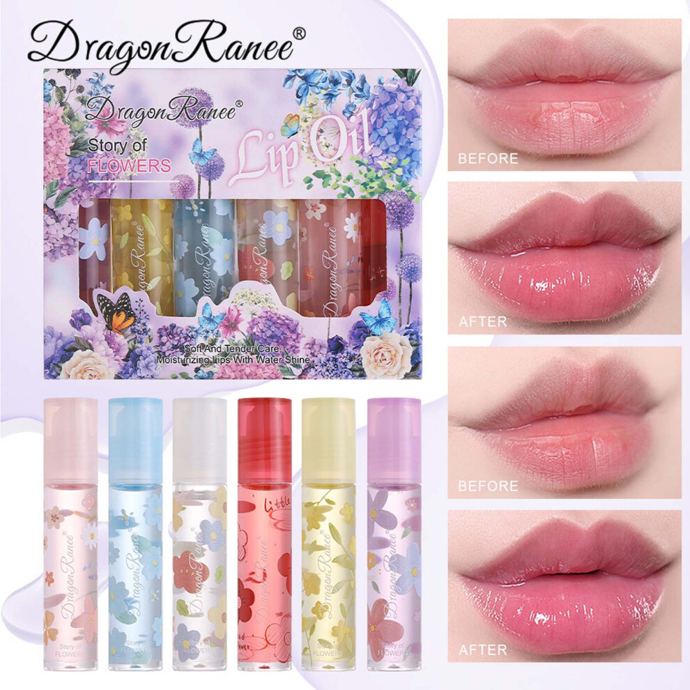 (Multicolor) Lip Protection Oil Moisturize And Guard Against Dry Cracking Transparent Colorless Glass And Fine Shiny Lip 6.3mlx6