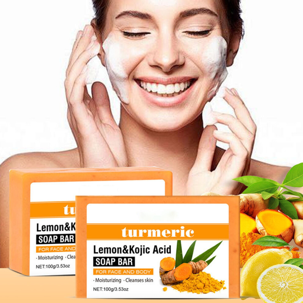 (White) Soap Lemon Turmeric Soap Tablets Cleansing Turmeric Soap Facial And Body Shower Soap Firming Pores And Removing Pigments 100g