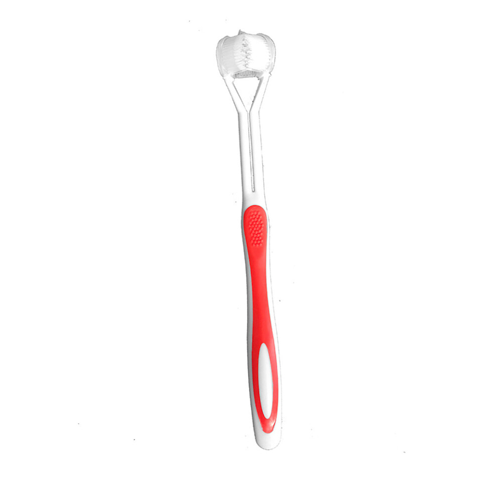 (Red) Special Needs 3 Sided Toothbrush 360 Surround Toothbrush Complete Coverage Adult