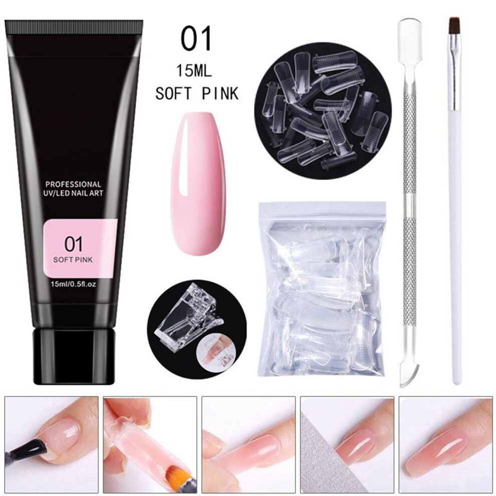 (A) Poly Extension Gel Nail Kit, Clear Builder Jelly Gel  Nude Poly Nail Enhancement Trial French Kit With Mini Nail For Nail Art  Kit Nails 15ml