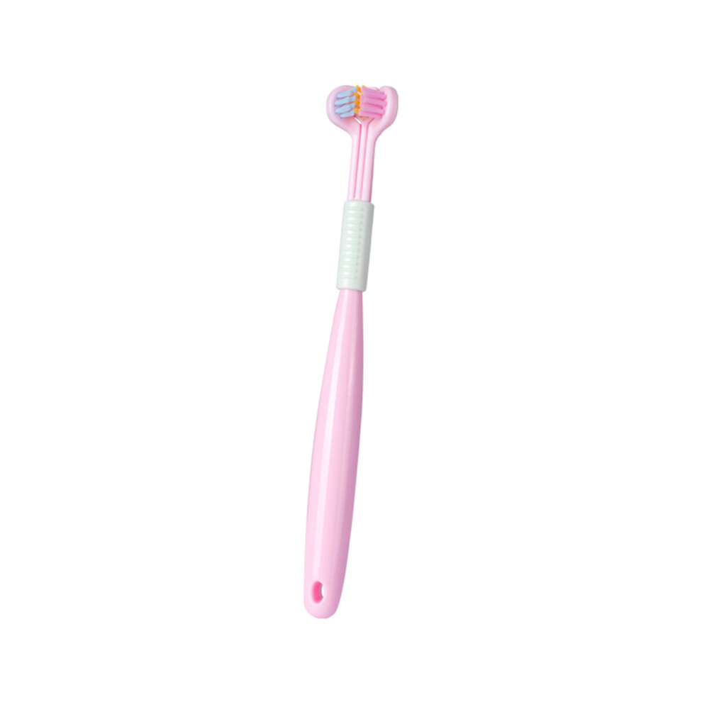 (Pink) Children's Three-sided Toothbrush Boys And Girls Clean Soft Bristle Toothbrush Children's Toothbrush
