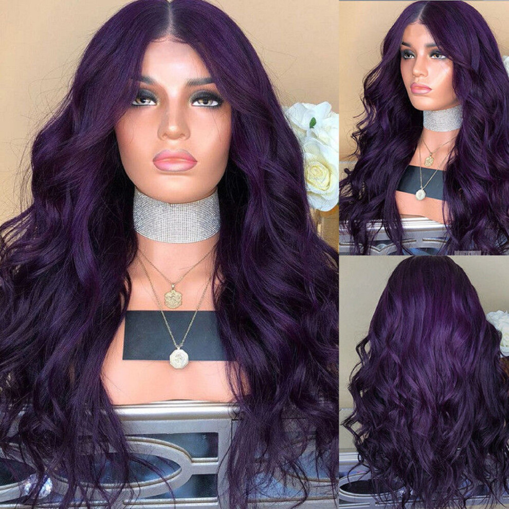 Unisex Purple (Multicolor) Fashion Women Long Hair Full Wig Natural Curly Wavy Synthetic Hair Wigs