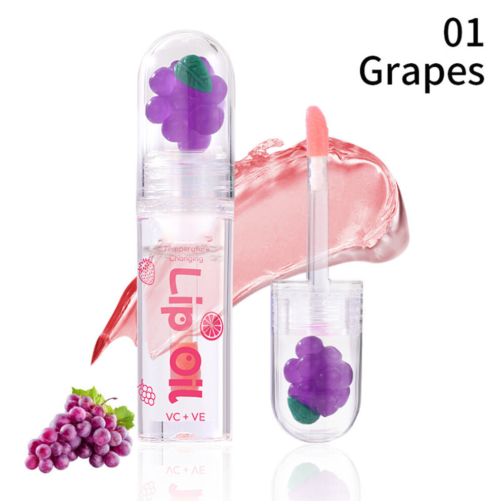 (A) Temperature-Changing Lip Oil With VC + VE Hydrating And Nourishing Lip Gloss In Fruity Flavors Grapes Lemons Strawberries Oranges 2.5ml