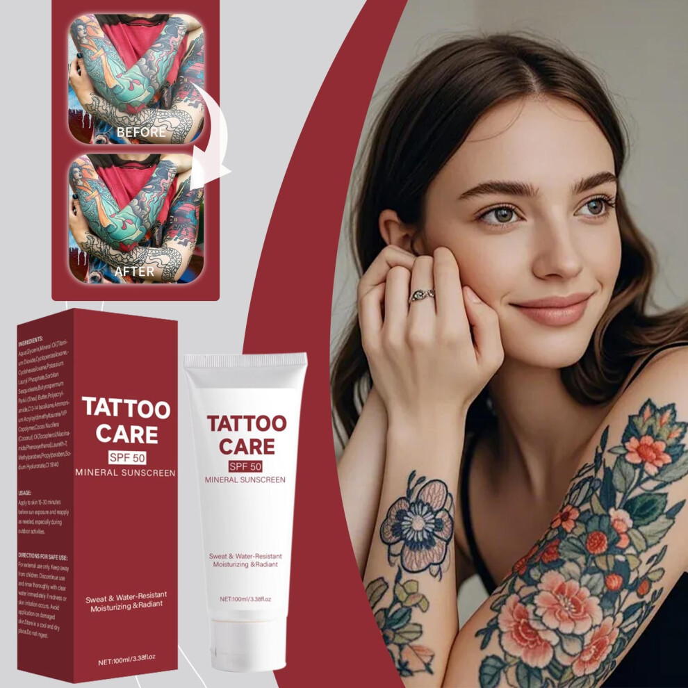 (White) Tattoos Aftercare Sunscreen Tattoos Sunscreen Lotion Fade Protection Hydrating With Shea Oil Water Non-Greasy 100ml