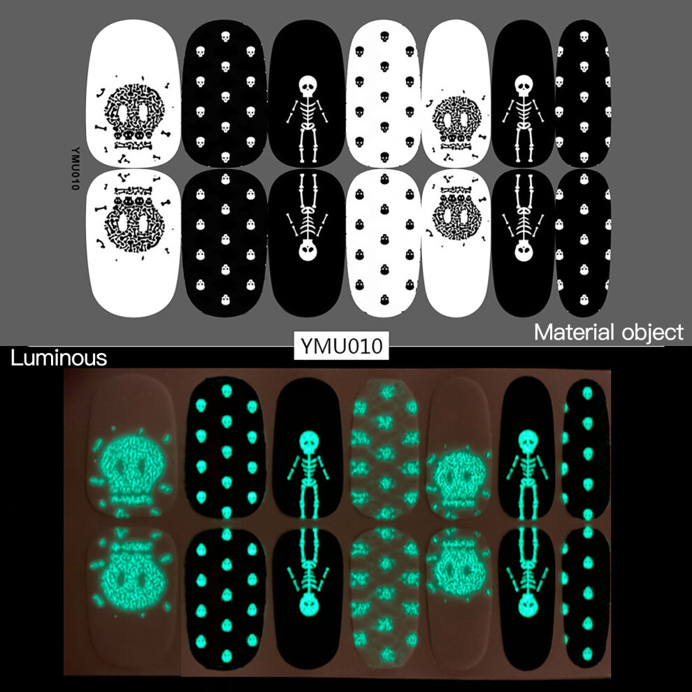 (D) Luminous Halloween Nail Stickers Skull Graffiti Stickers Set Of 12