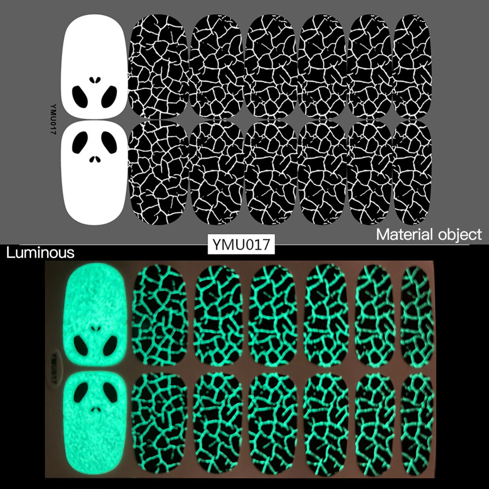 (K) Luminous Halloween Nail Stickers Skull Graffiti Stickers Set Of 12