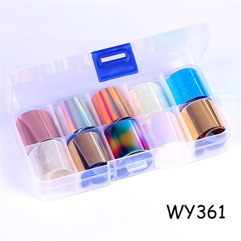 (D) 10 Rolls Holographic Nail Art Transfer Foil Sticker Flower Paper Wraps