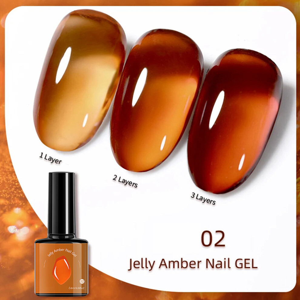 Amber (B) Jelly Gel Nail Polish Set-6 Colors Translucent Soak Led Gel Polish Kit For Nail Art Manicure Salon And Home Use 8Ml